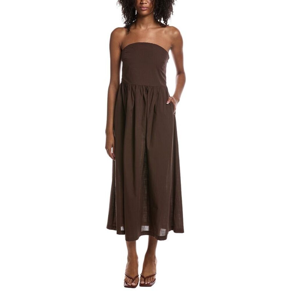 Michael Stars Womens Kelsey Strapless Midi Dress, Brown